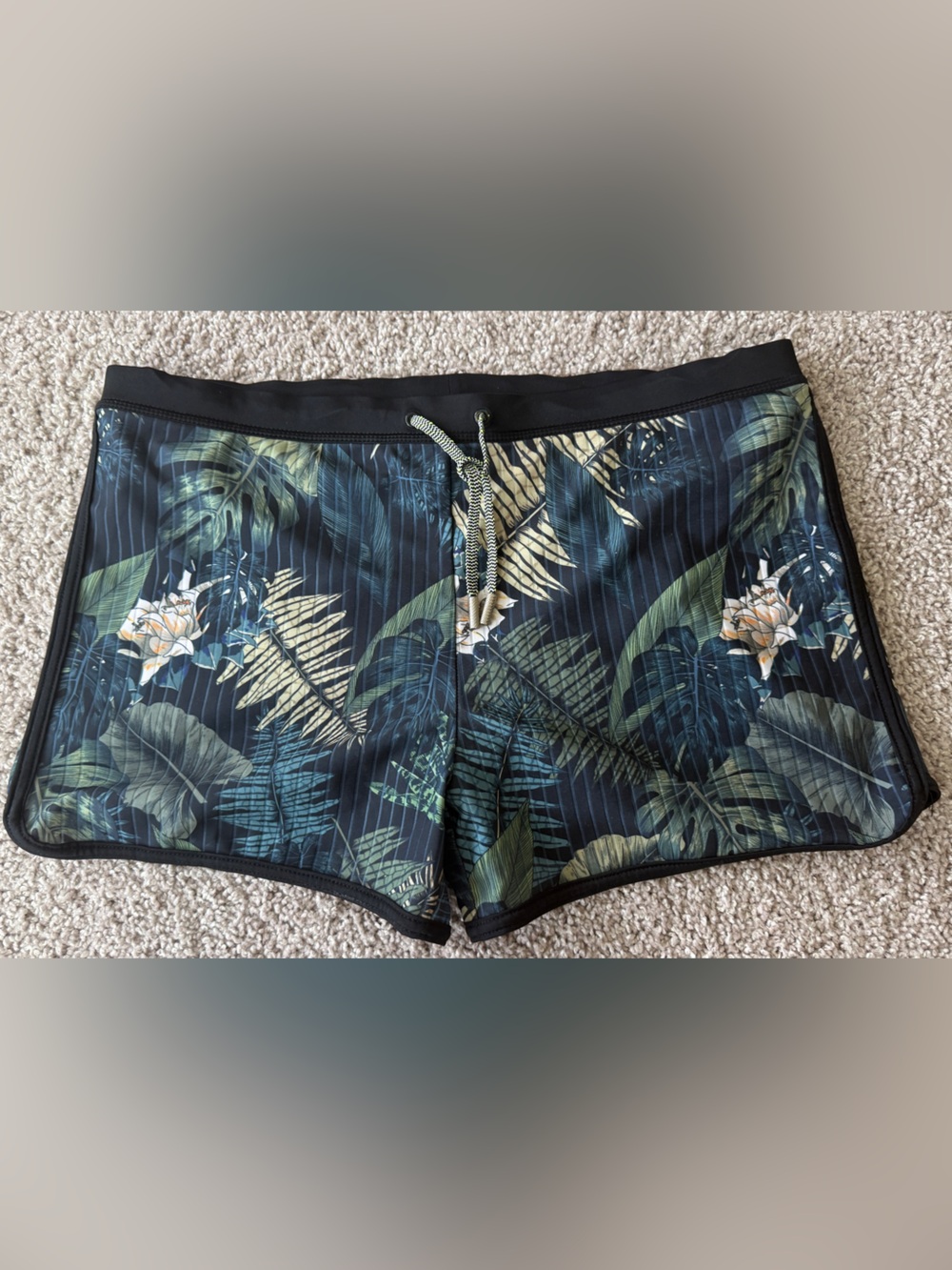 Tropical Leaf Print Swim Trunks — modern tropical